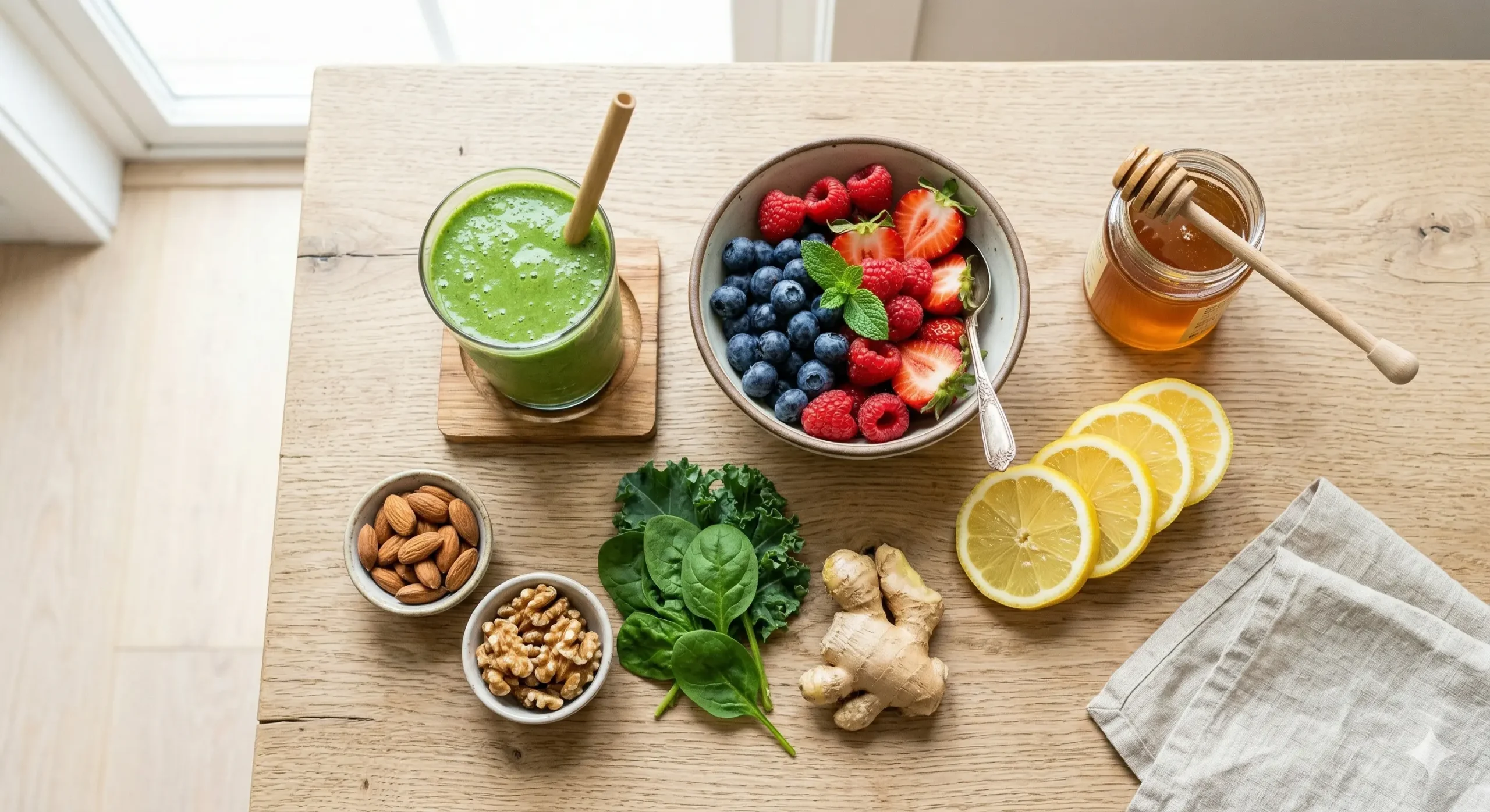 Namirnice protiv proljetnog umora: zeleni smoothie, bobice, limun, med, orasi, špinat i đumbir